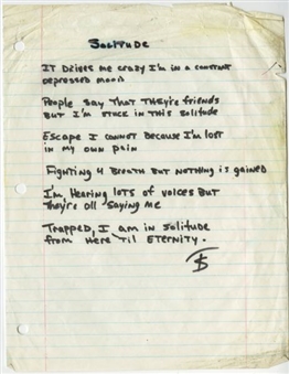 Tupac Shakur Handwritten Solitude Poem